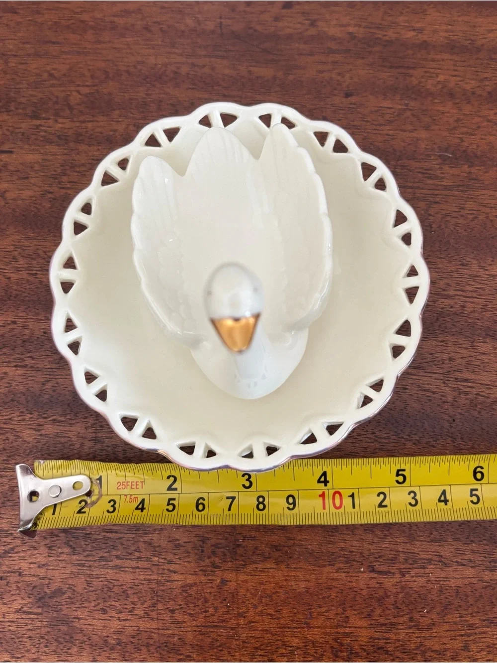 Vintage 80s Avon Porcelain Swan Jewelry Holder 22K Gold Accents